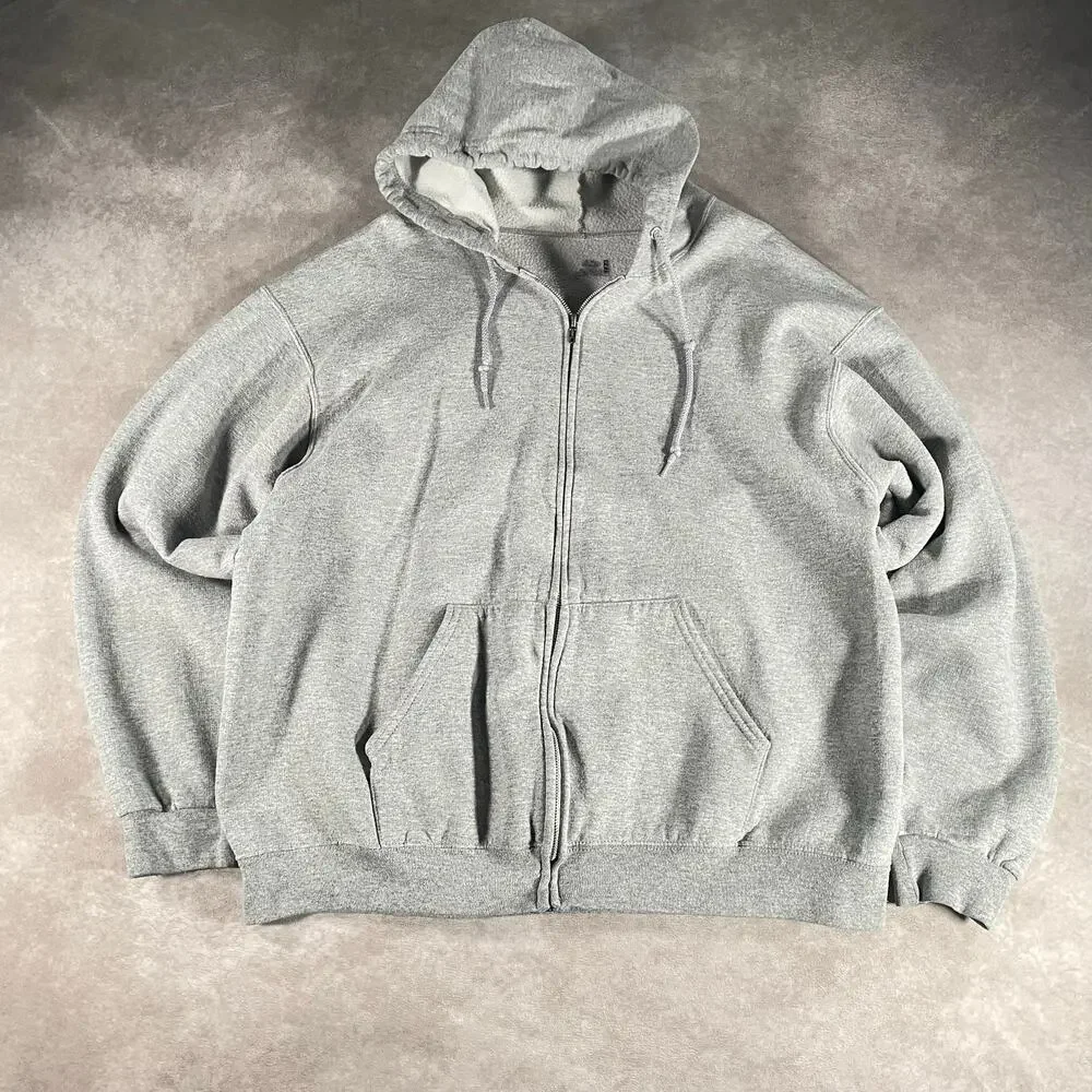 Y2K Vintage Grey Baggy Soft Cozy Full Zip Hoodie Men’s XL